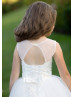 Sheer Neck Ivory Lace Tulle Flower Girl Dress Baby Baptism Dress